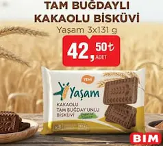 YAŞAM TAM BUĞDAYLI KAKAOLU BİSKÜVİ 3X131 G fiyat ve kampanya bilgisi